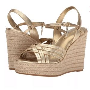 New Coach Gold Dottie Platform Wedge Sandal